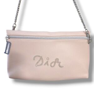 NWOT DIOR Beaute Trousse Pearl Embellished Logo Cosmetic Bag on a Chain